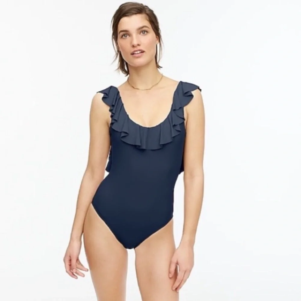 J. Crew Ruffle Scoopback one-piece swimsuit S2.