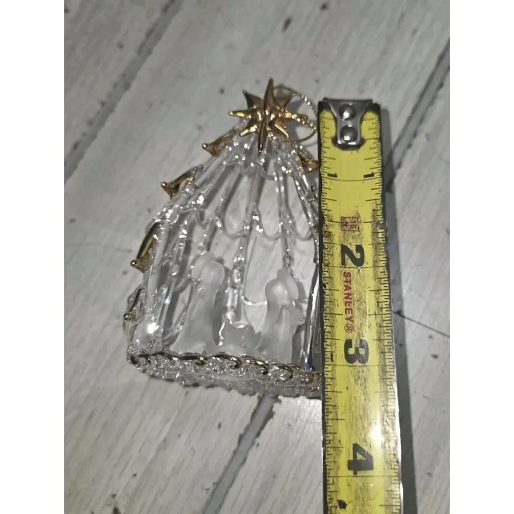 Vtg Hand Spun Blown Clear Glass Nativity Manger Ornament Religious Christmas 3