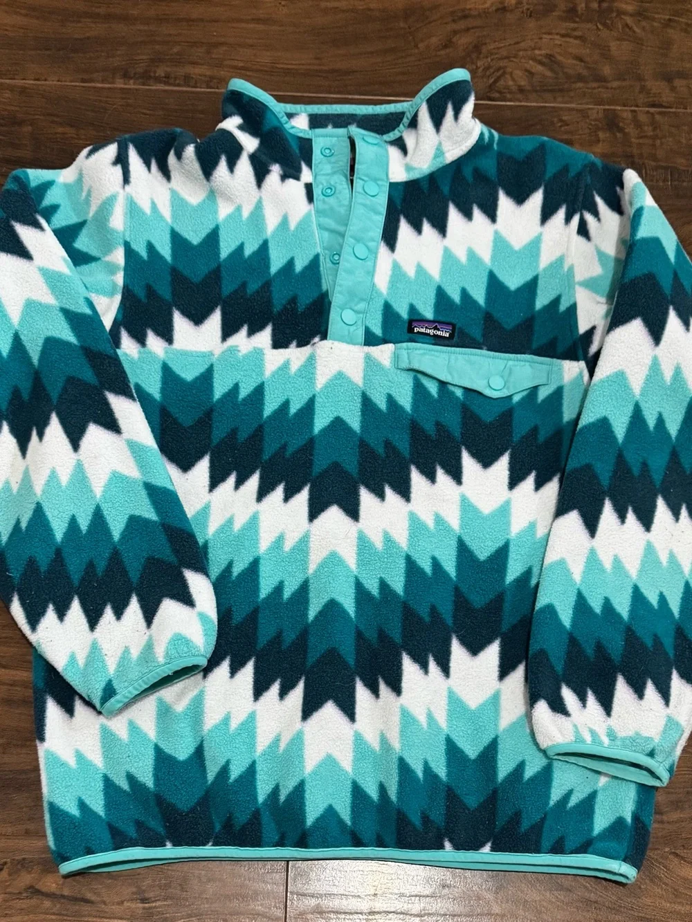 Patagonia Teal Chevron Snap-T Fleece Pullover Girls 14