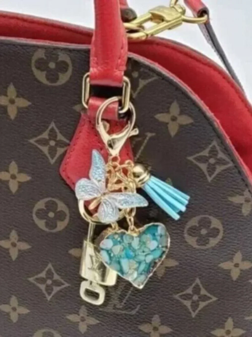 Authentic Louis Vuitton Padlock & Key Gold ✨Unbranded Heart Bag Charm Keychain