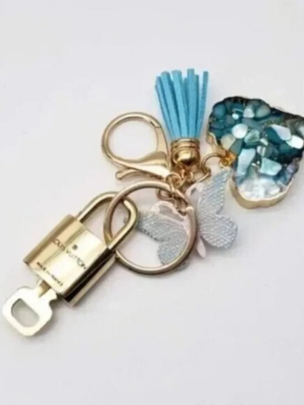 Authentic Louis Vuitton Padlock & Key Gold ✨Unbranded Heart Bag Charm Keychain