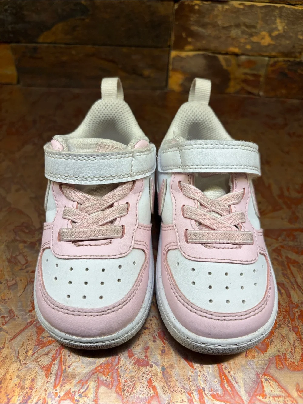 Nike Kids White and Light Pink Sneakers, Twin Girl