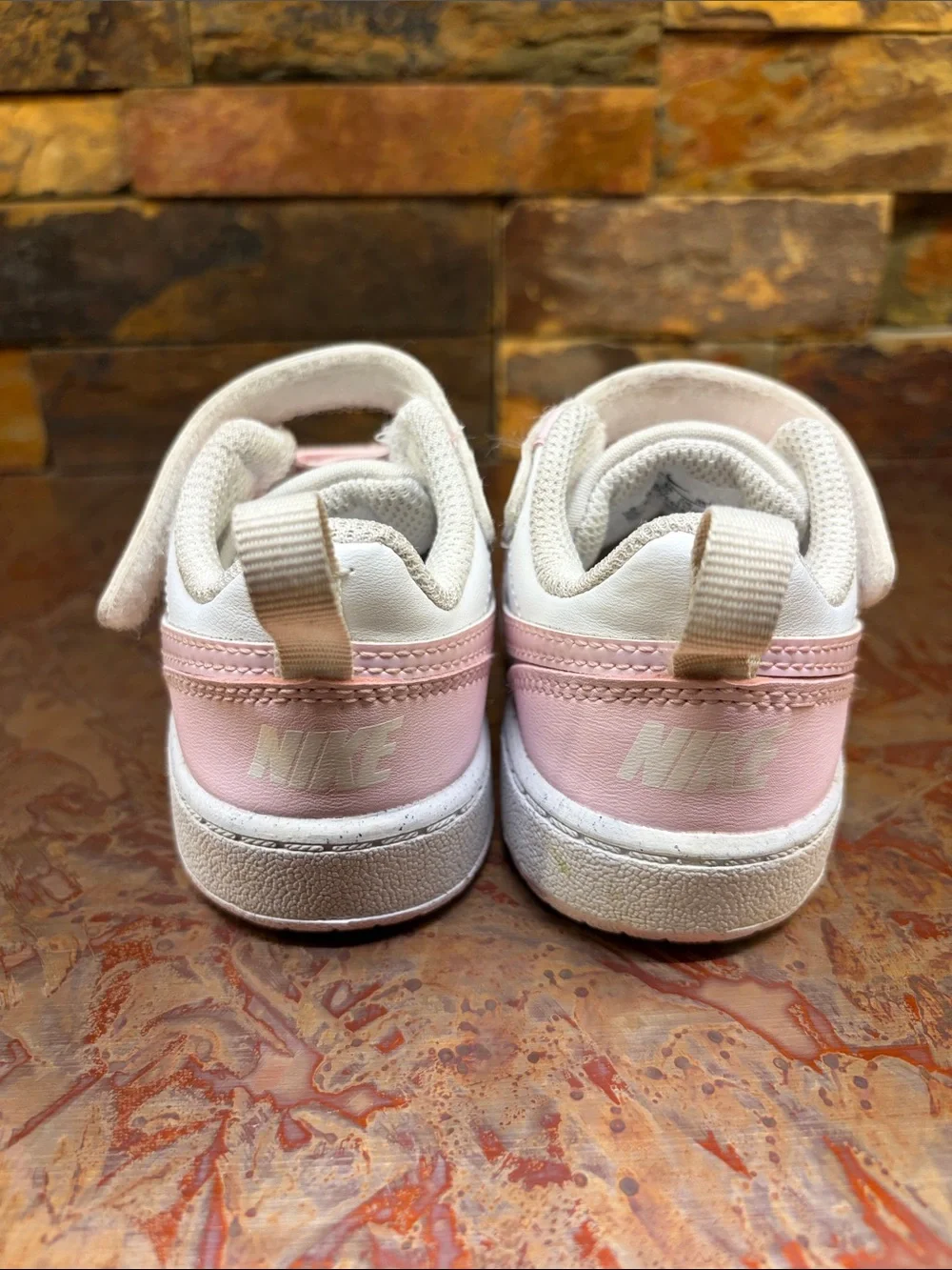 Nike Kids White and Light Pink Sneakers, Twin Girl