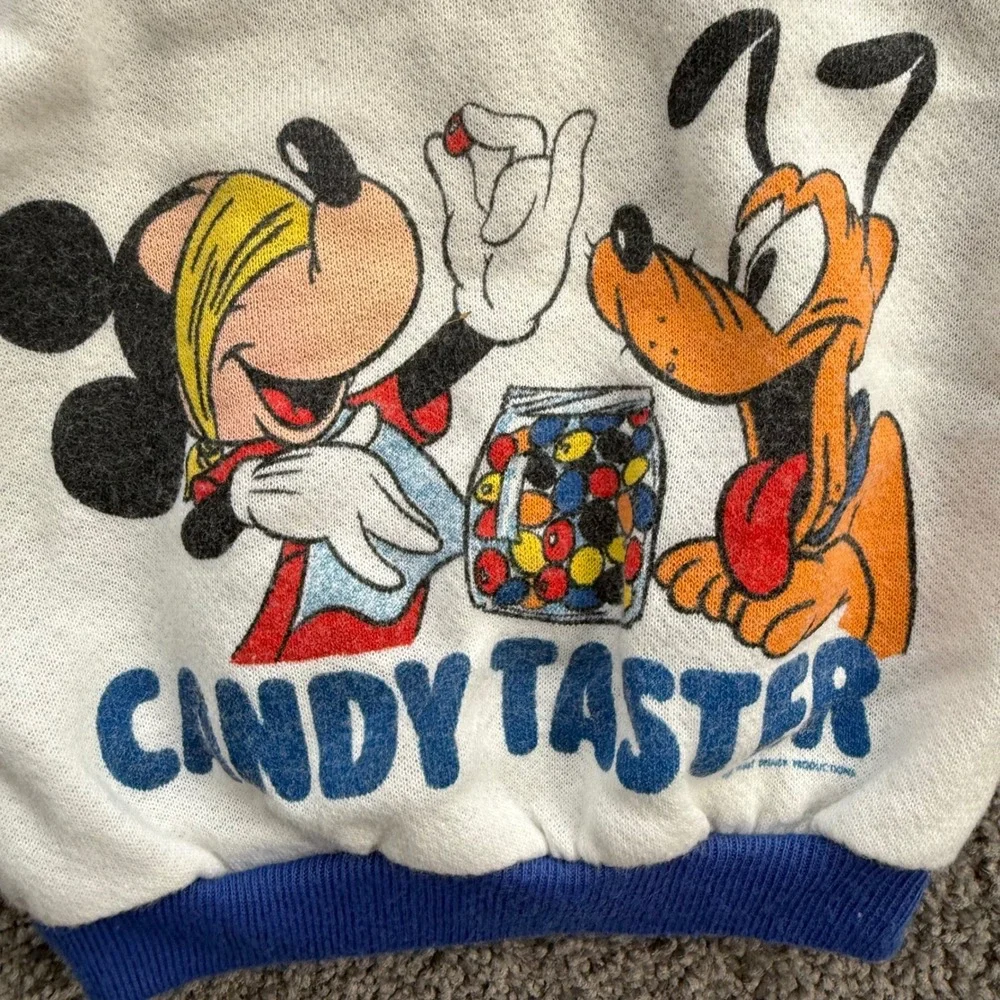 Vintage Disney Jog Togs Mickey Pluto Candy Taster Sweatshirt Blue White USA Made