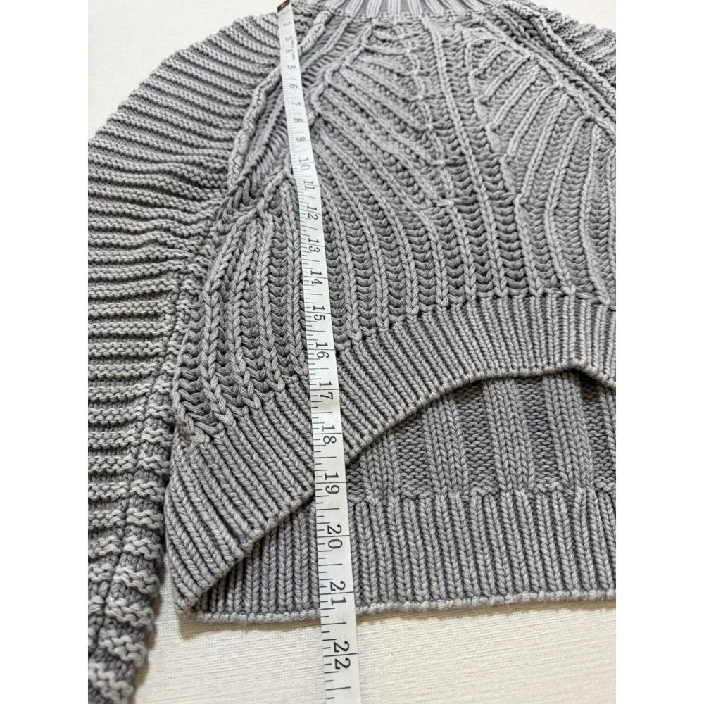 Free People Cable Knit Sweater Size XS Crop Oversized Balloon Sleeve Boho Gray