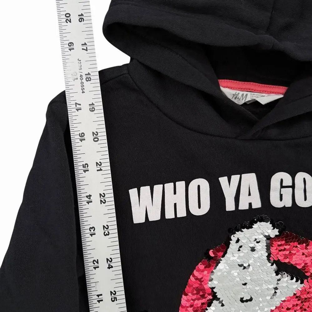 H&M Ghostbusters Hoodie Sequin Logo Kids Sz 6-8Y Black Pullover