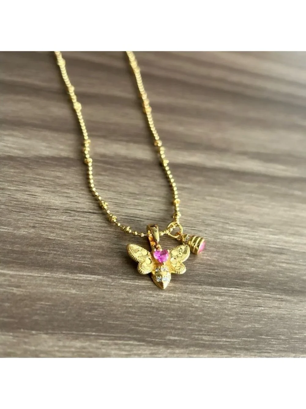Gold and Pink Butterfly Necklace Q486