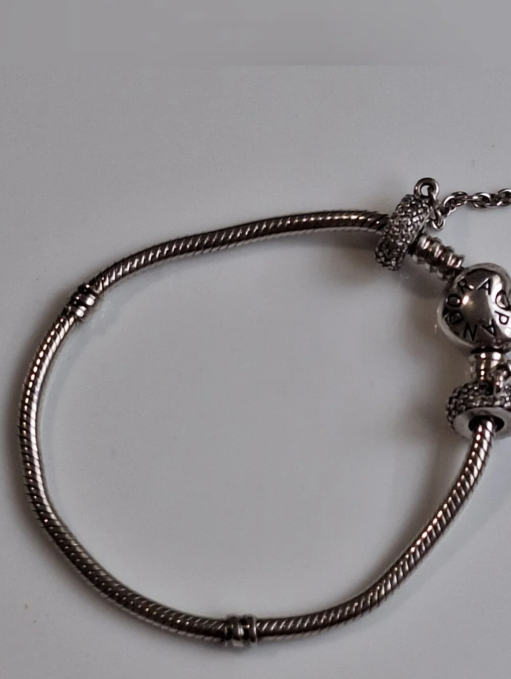 Authentic Pandora Heart Clasp Bracelet with Sparkling Pavé Safety Chain S925 ALE