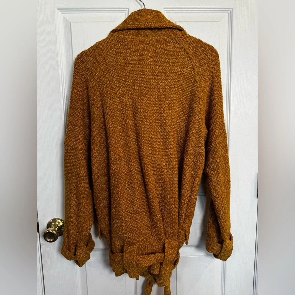 Free People Mustard Textured Knit Belted Jacket Coat Size Medium Boho