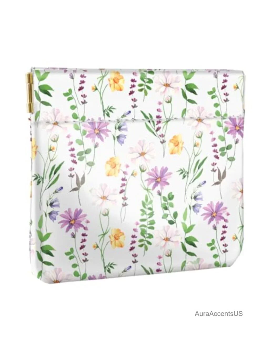 Squeeze Coin Purse Pouch Mini Wallet Synthetic Leather Floral Framed