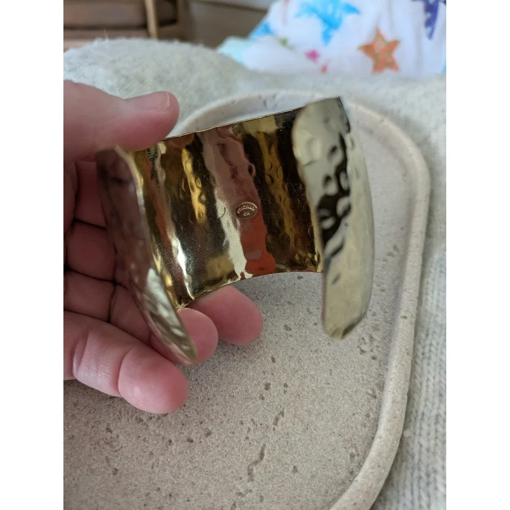 Graziano Wide Cuff Bracelet In Gold Tone Purple Druzy Stone Beads Chunky Whimsy