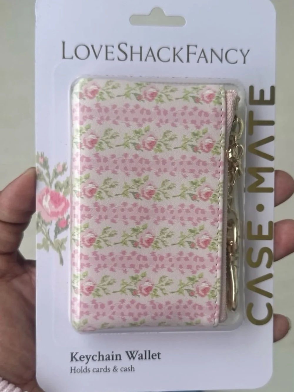 LoveShackFancy Pink Rose Print Keychain Wallet