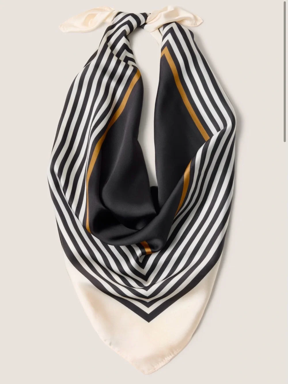 Evereve Black, Cream & Gold Stripe Silk-Feel Scarf