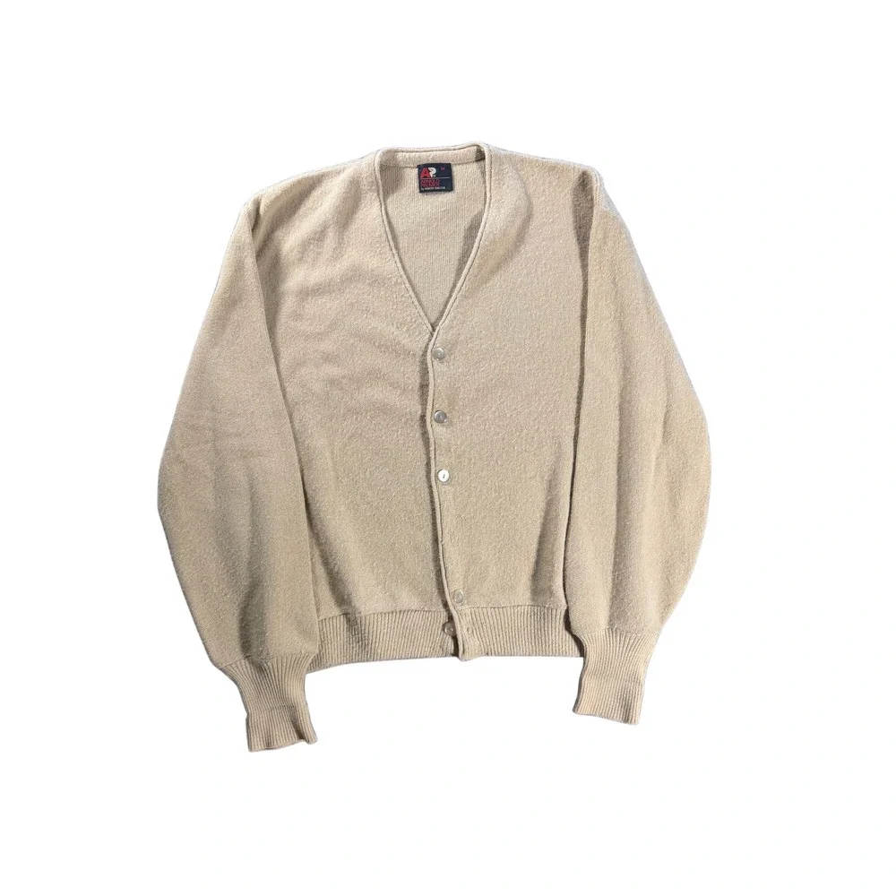 Vintage Arnold Palmer Robert Bruce Shaggy Cardigan Sweater Tan Beige Mens Medium