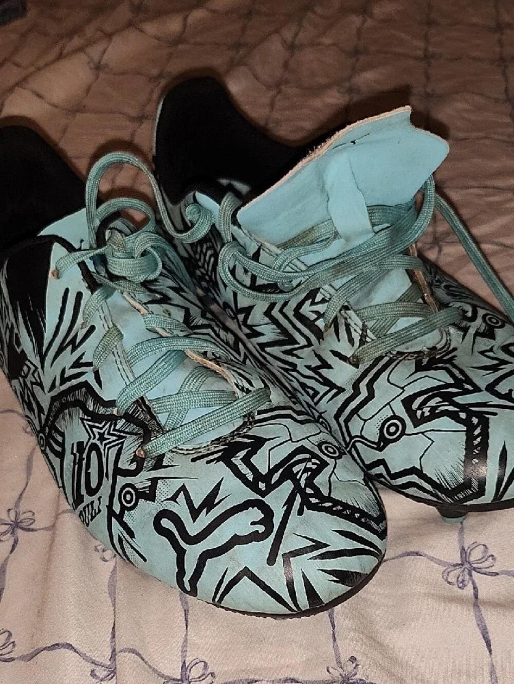 Puma Teal Black Graphic Soccer Cleats - Men's Athletic Shoes