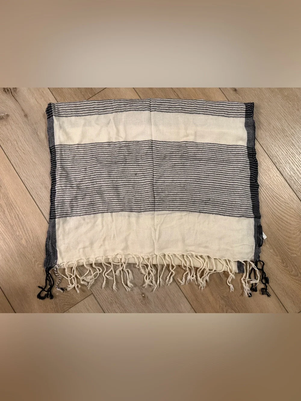 Maurices Black and Cream Striped Scarf with Fringe
