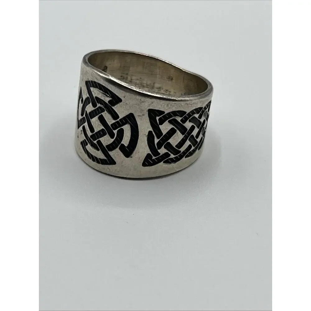 STERLING SILVER Oxidized CELTIC KNOT BAND RING Men’s SIZE 11.5 925 Vintage Rare
