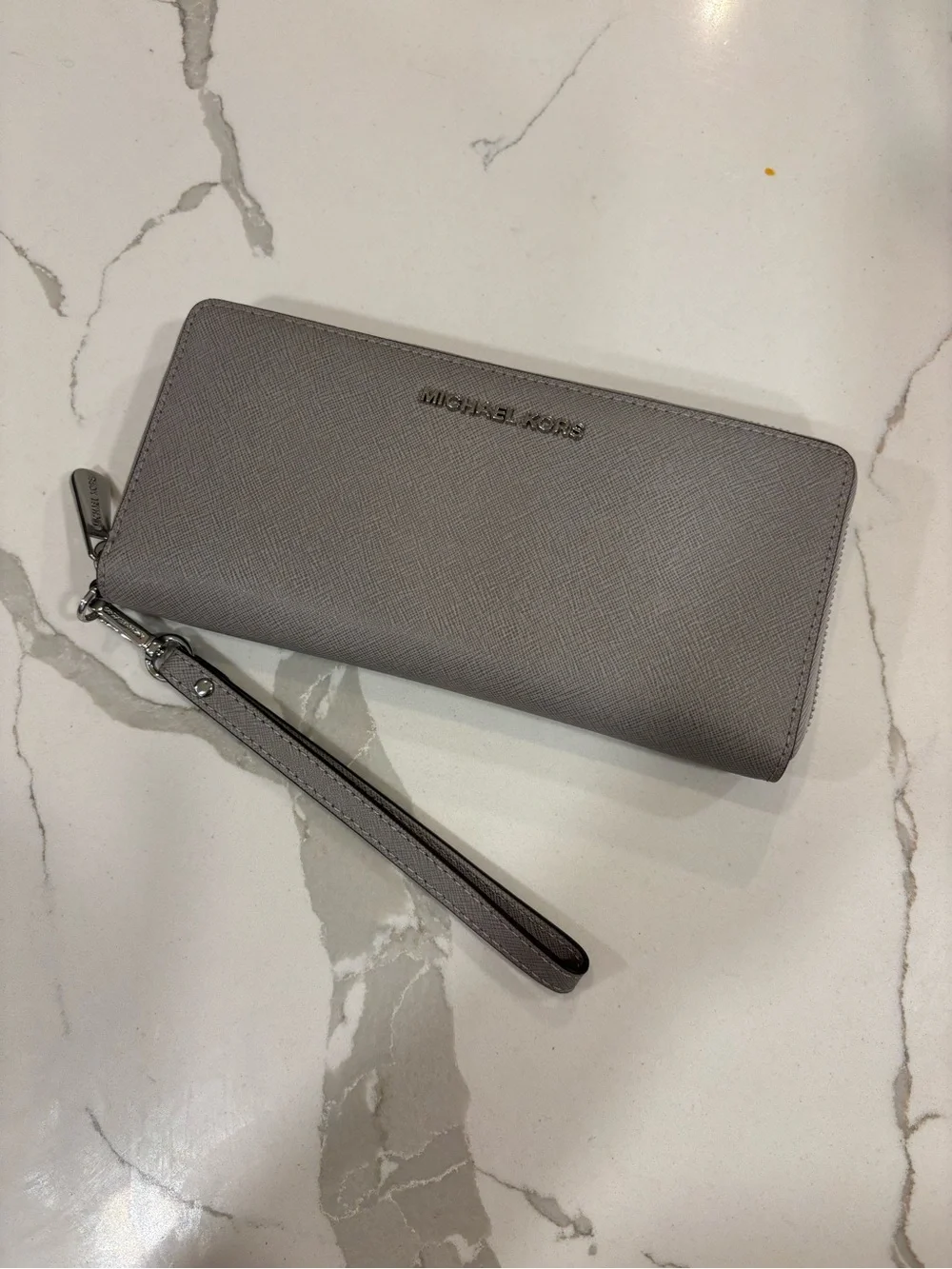 Michael Kors Light Gray Saffiano Zip Wristlet