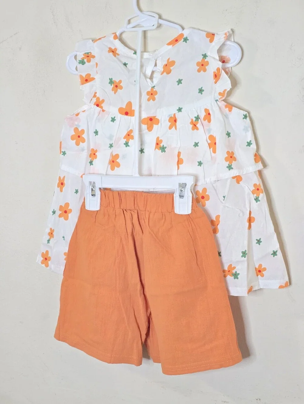 Girls Floral Tank Top & Shorts Set Size 120 White Orange Bow NWT Summer Outfit