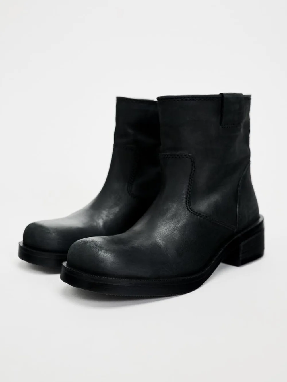 Zara Distressed Effect Leather Biker Ankle Boots NWT