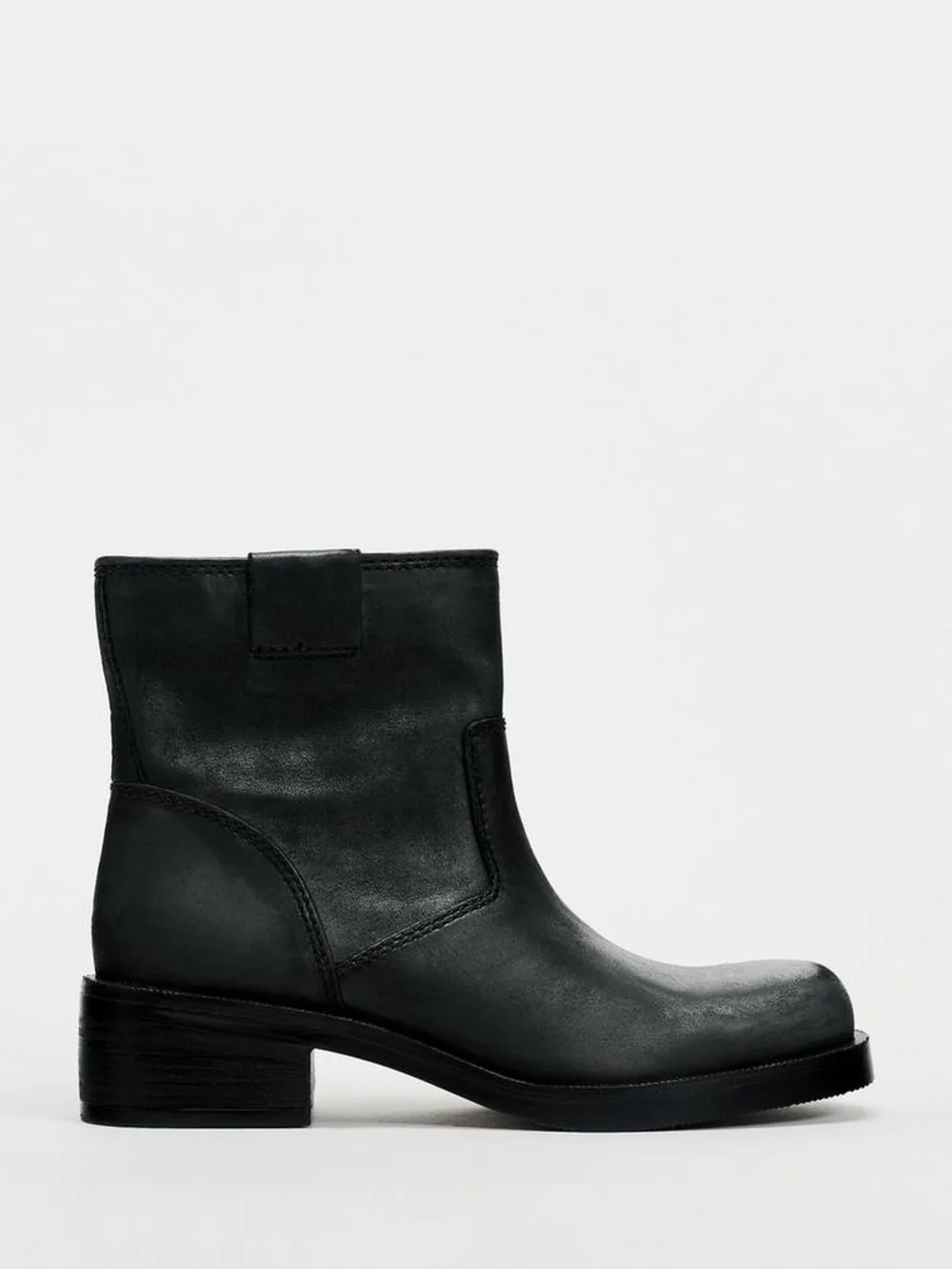 Zara Distressed Effect Leather Biker Ankle Boots NWT