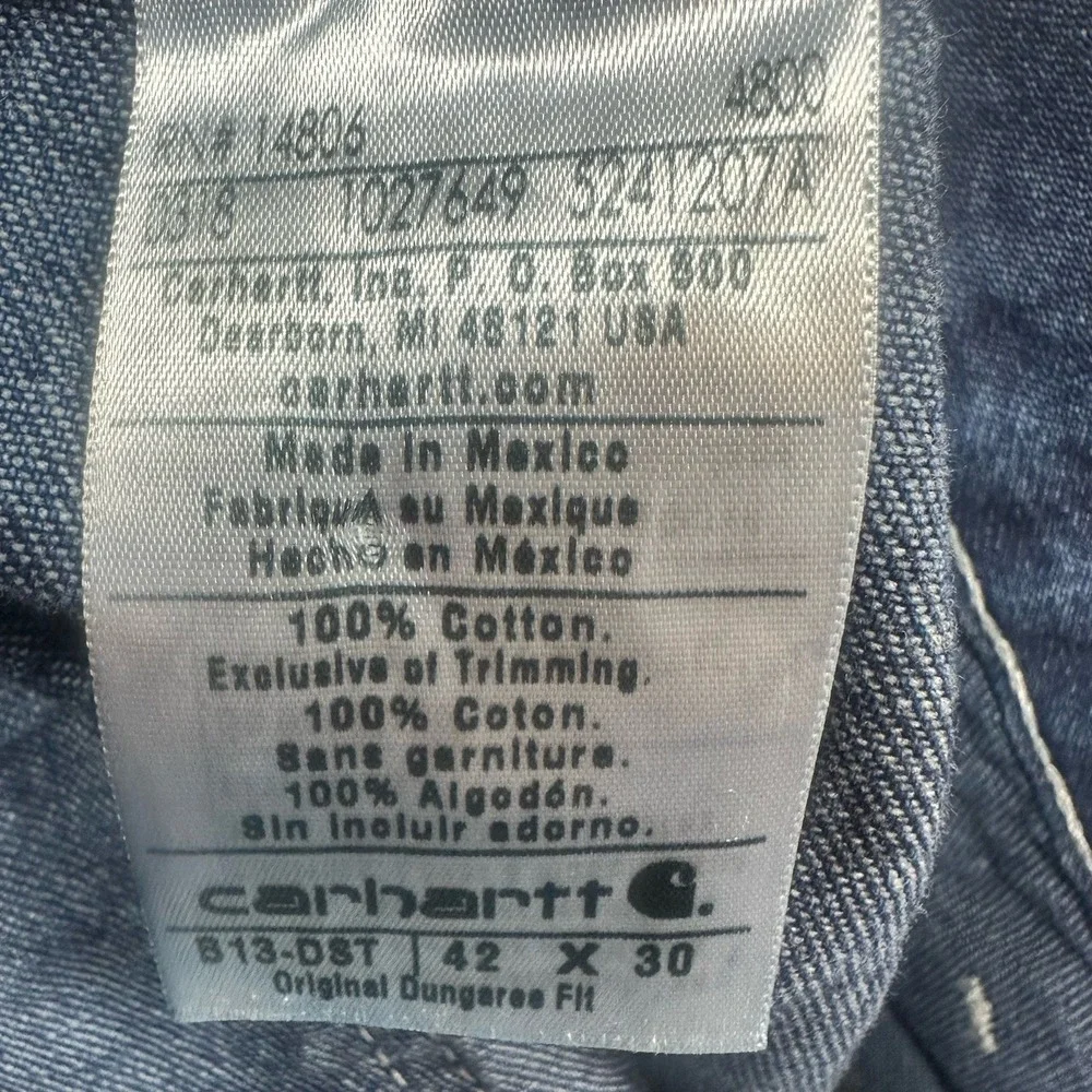 Carhartt Men's Jeans 42x30 Blue‎ Denim Dungaree Work Pants Straight