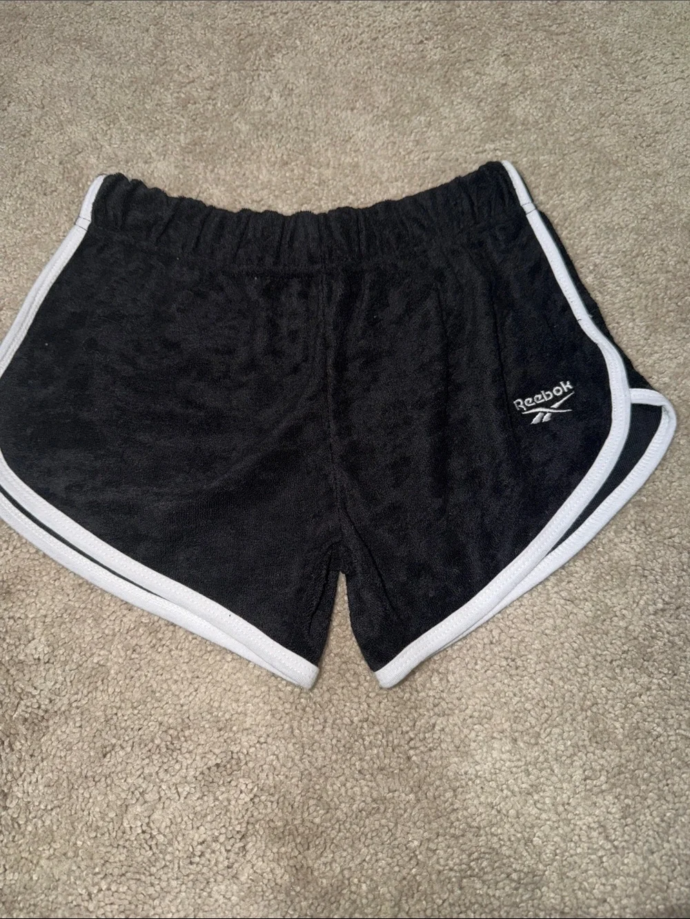 NWOT Reebok Black Terry Athletic Shorts with White Trim