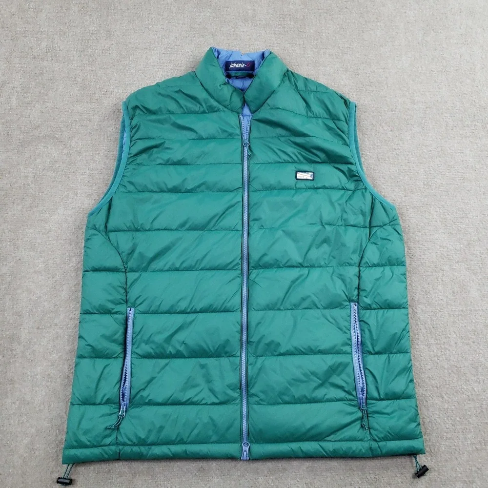 Johnnie-O Vest Mens Large Green Puffer Quilted Full Zip‎ Lightweight Hiking