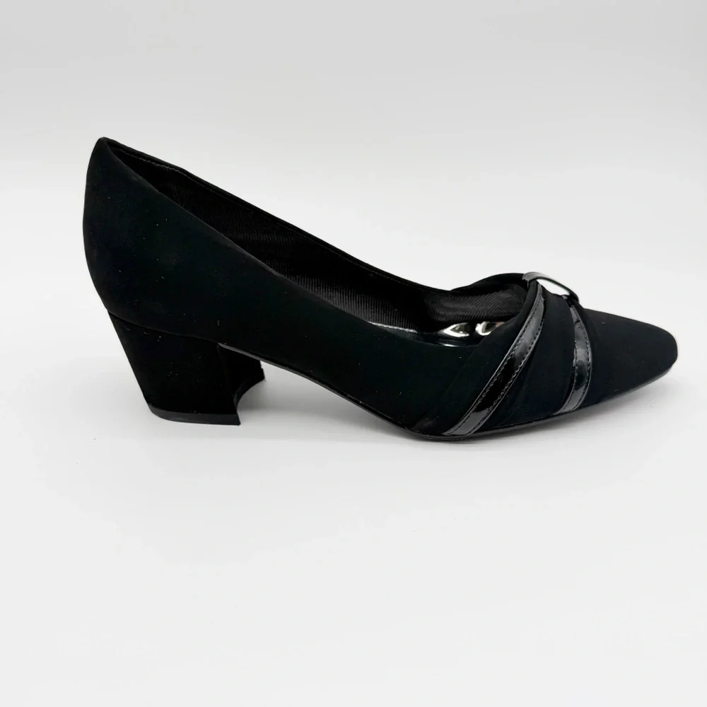 Easy Street Millie Block Heel Dress Pumps Lamy Patent Black 7.5 Narrow NEW