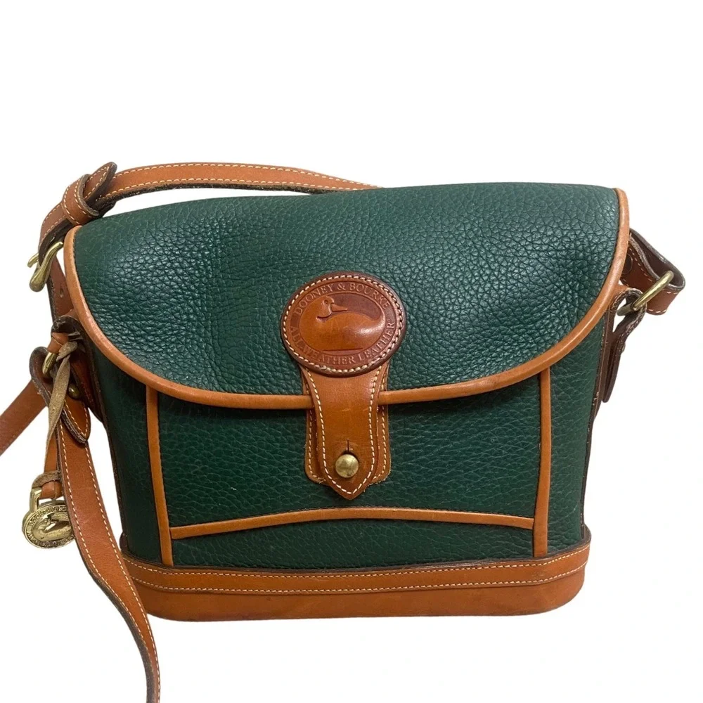 Dooney & Bourke Vintage All Weather Leather Green Tan Crossbody Bag Duck Fob