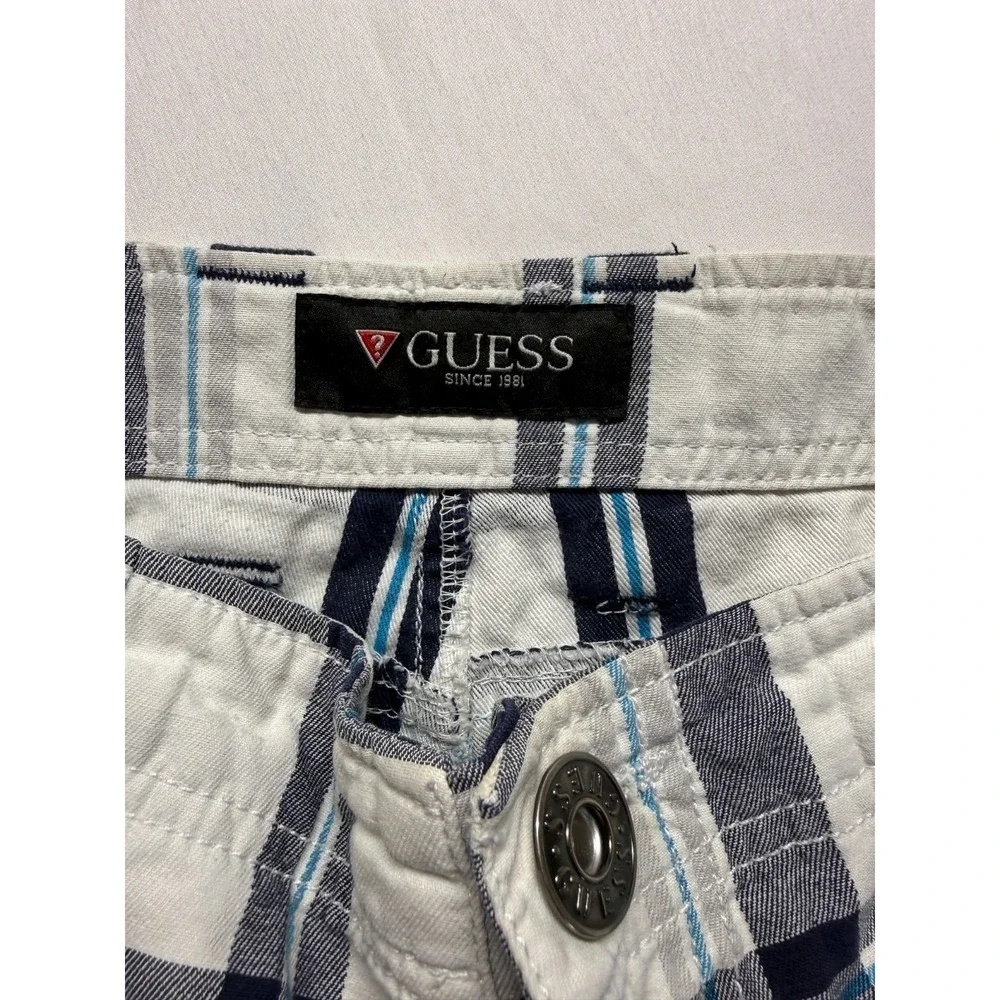 Guess‎ Cargo Shorts Mens 32 White Multi Plaid Cotton Stretch Utility Pockets