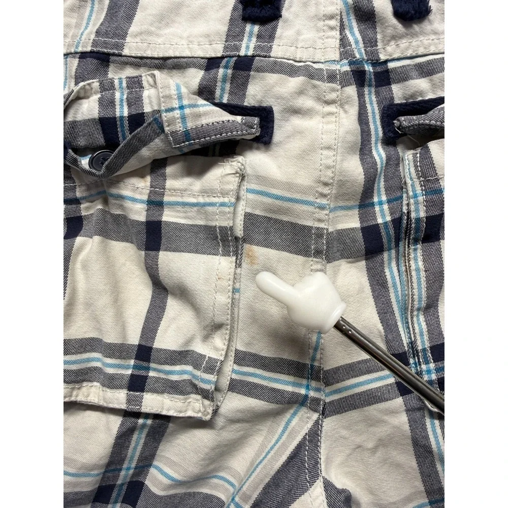Guess‎ Cargo Shorts Mens 32 White Multi Plaid Cotton Stretch Utility Pockets