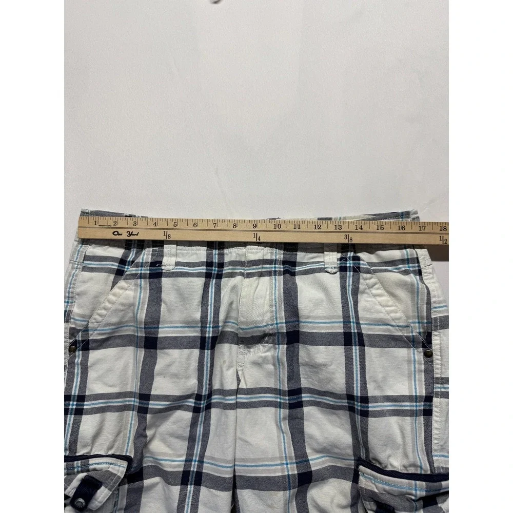 Guess‎ Cargo Shorts Mens 32 White Multi Plaid Cotton Stretch Utility Pockets