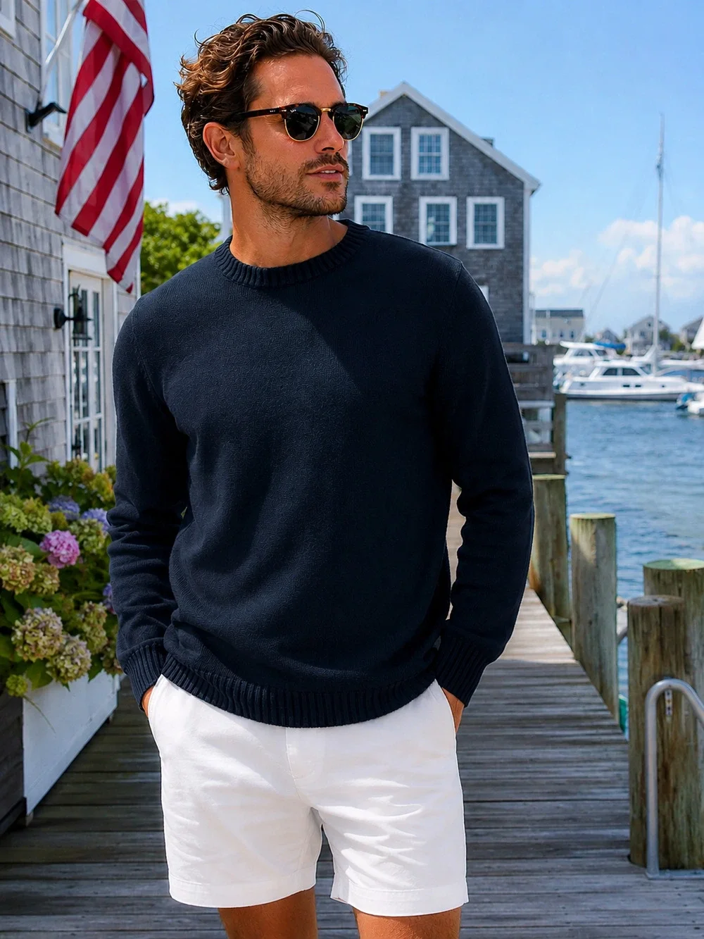 Fisherman Nautical St Johns Bay blue men's sweater size S Minimalist