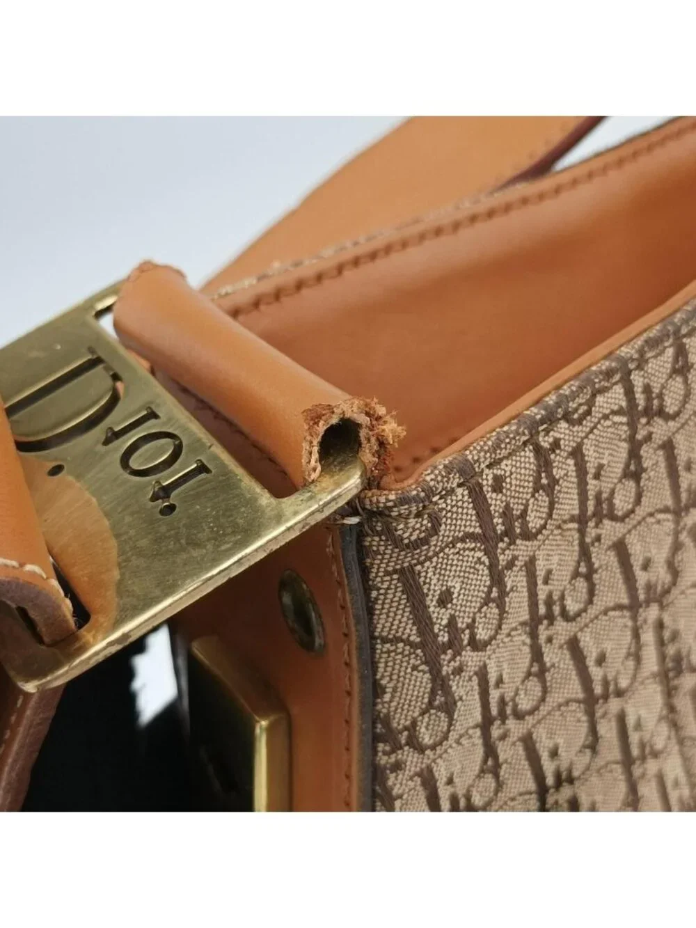 Dior Trotter Street Chic Columbus Beige Brown Canvas Leather Shoulder