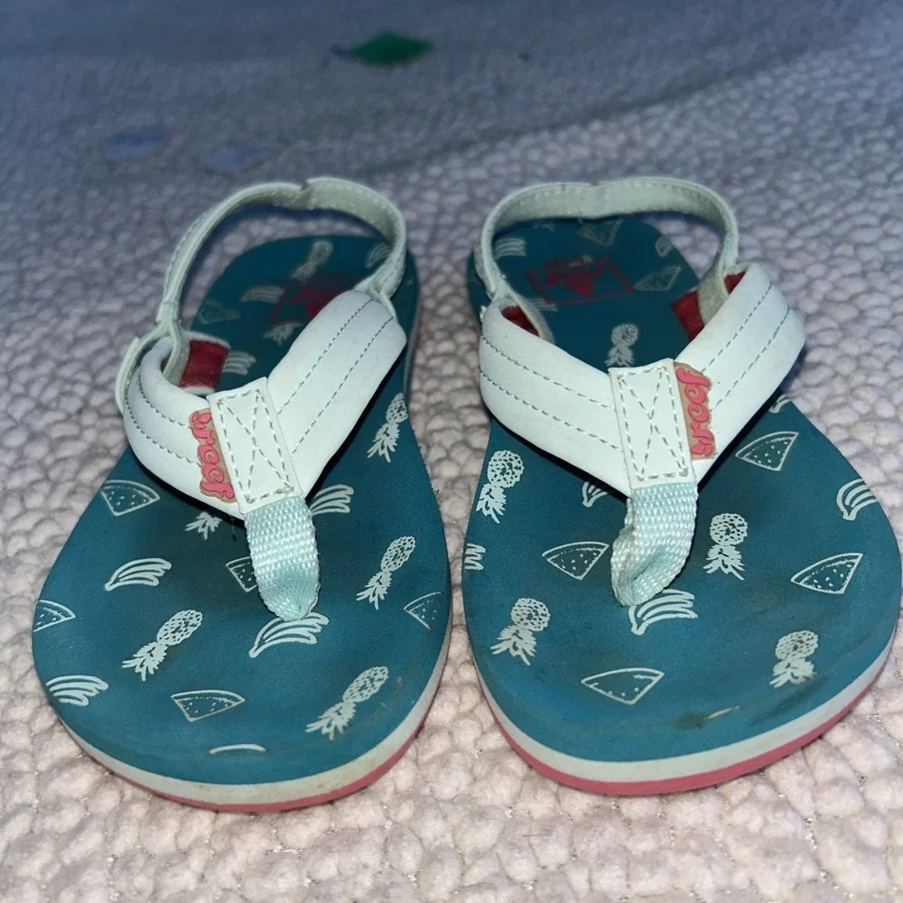 Reef Little Ahi Toddler Kids Sandals Teal Fruit Print Flip Flops Backstrap 11/12