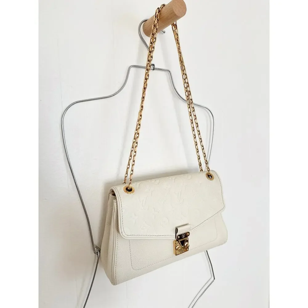 Louis Vuitton Monogram Empreinte Saint Germain PM Chain Flap Bag Dune Cream