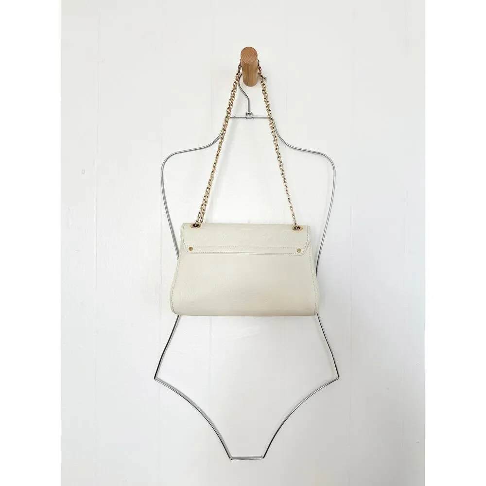 Louis Vuitton Monogram Empreinte Saint Germain PM Chain Flap Bag Dune Cream