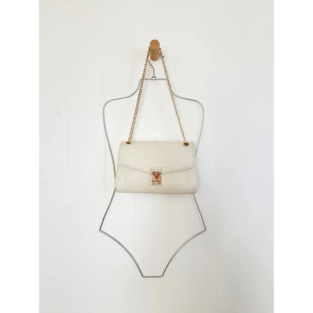 Louis Vuitton Monogram Empreinte Saint Germain PM Chain Flap Bag Dune Cream