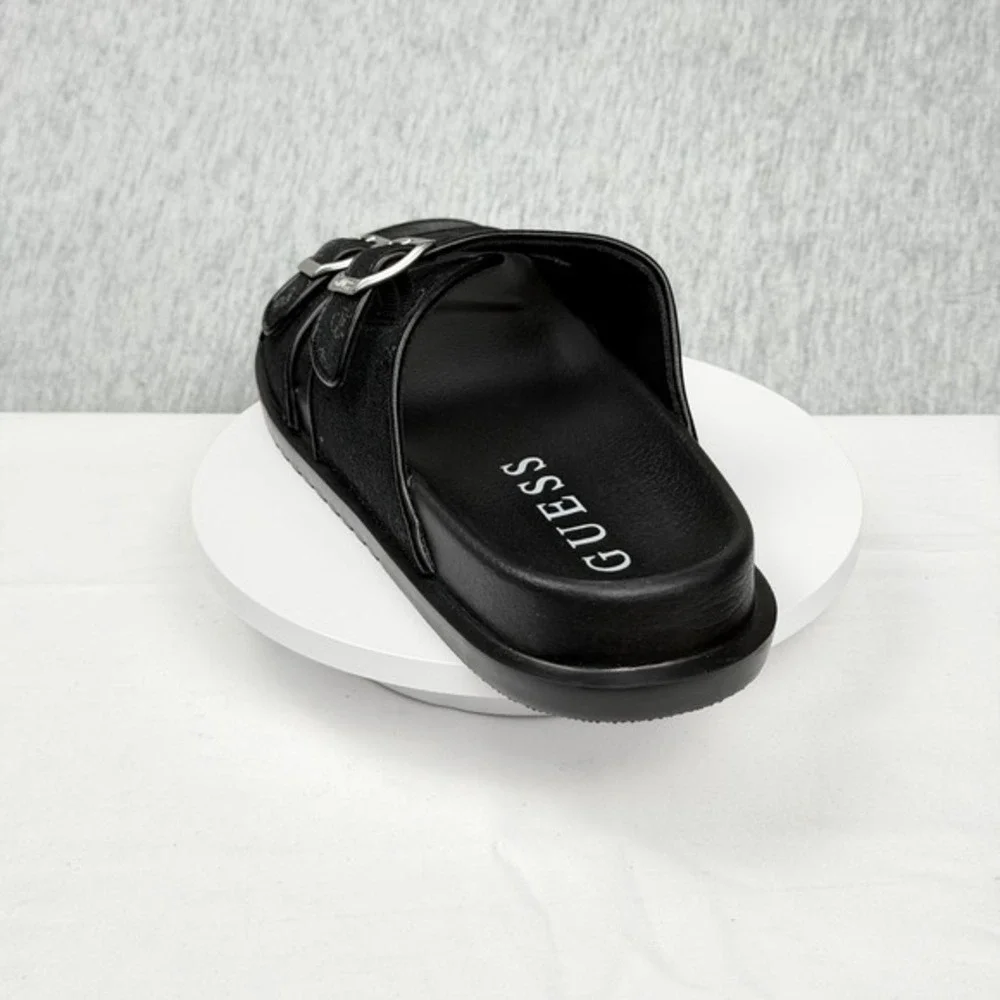 Guess‎ GMVerone Mens Slide Sandals Black Double Buckle Logo Strap Size 9 M