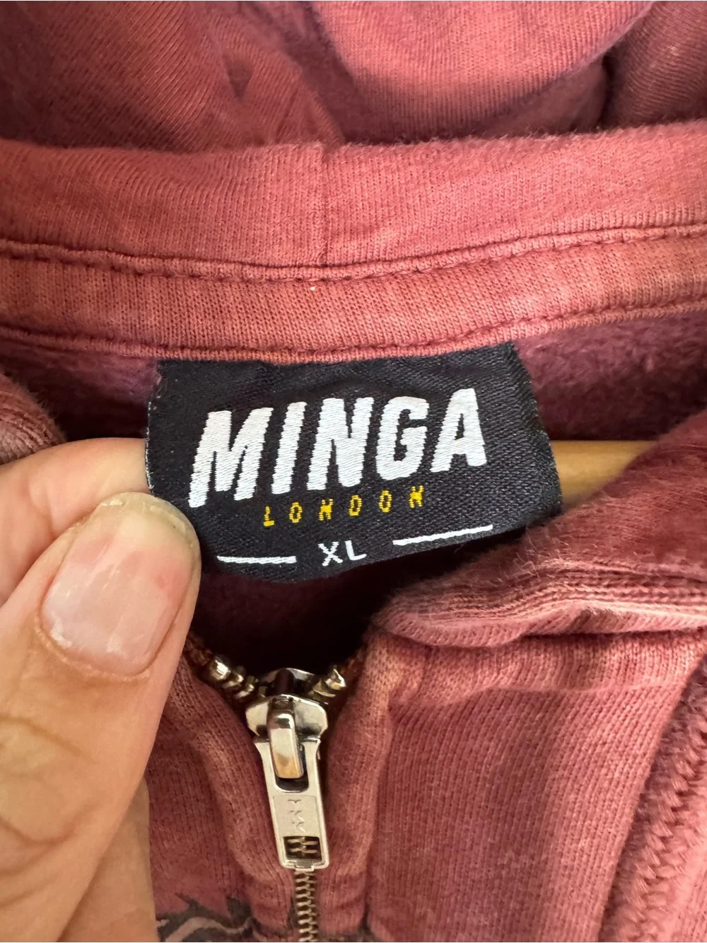 Minga London Rebellion Skull Graphic Zip-Up Hoodie XL Acid Wash Goth Grunge Y2K