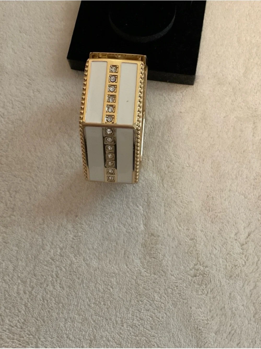 Gold and White Hexagonal Crystal-Trim Bracelet