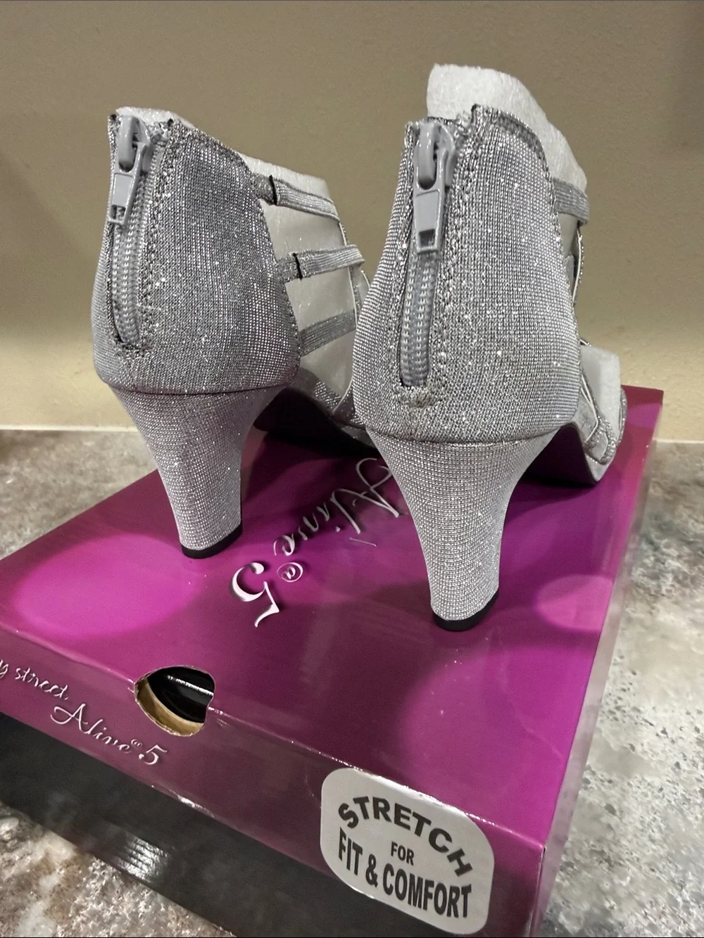 easy street Silver Glitter Strappy Open-Toe Heels