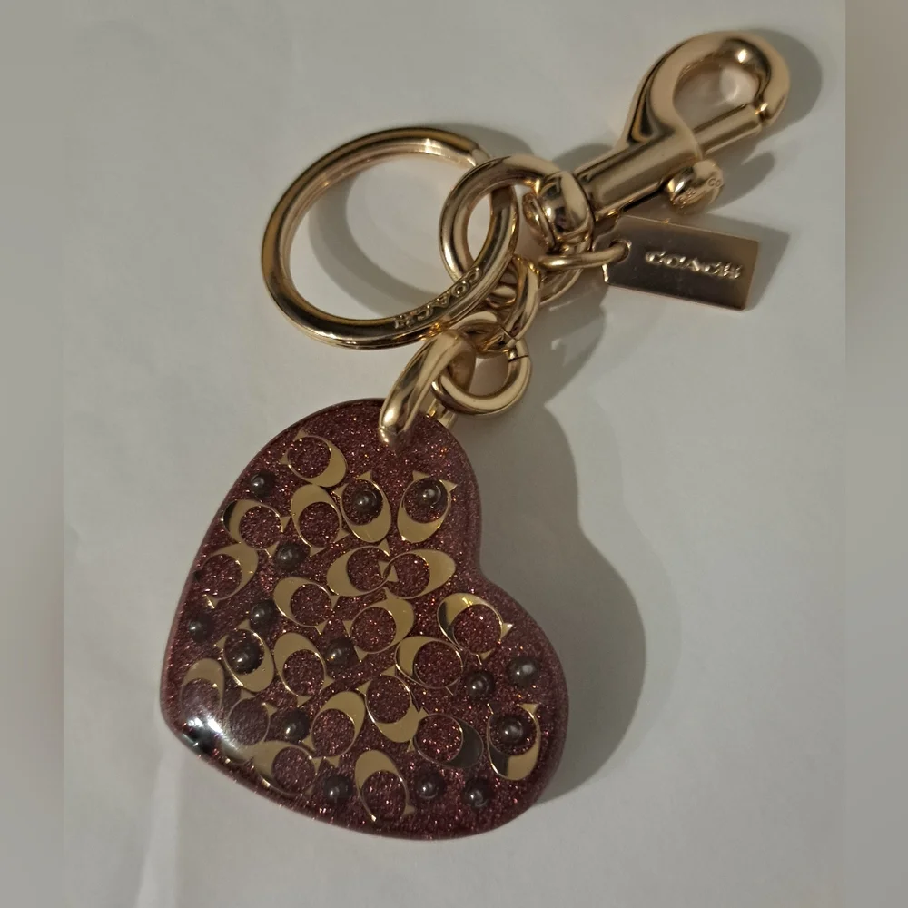 Coach Glitter Heart Keychain Bag Charm NWOT