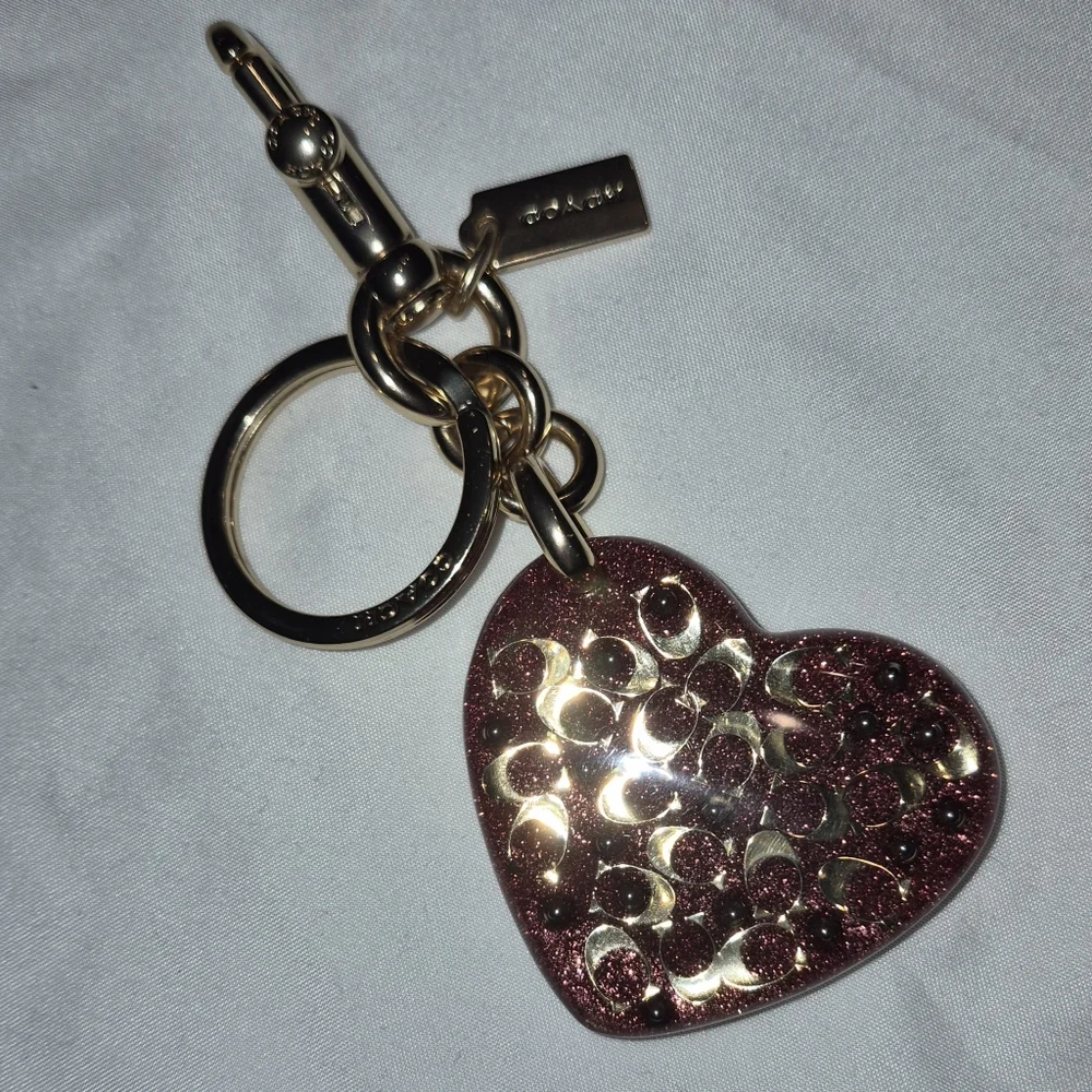 Coach Glitter Heart Keychain Bag Charm NWOT