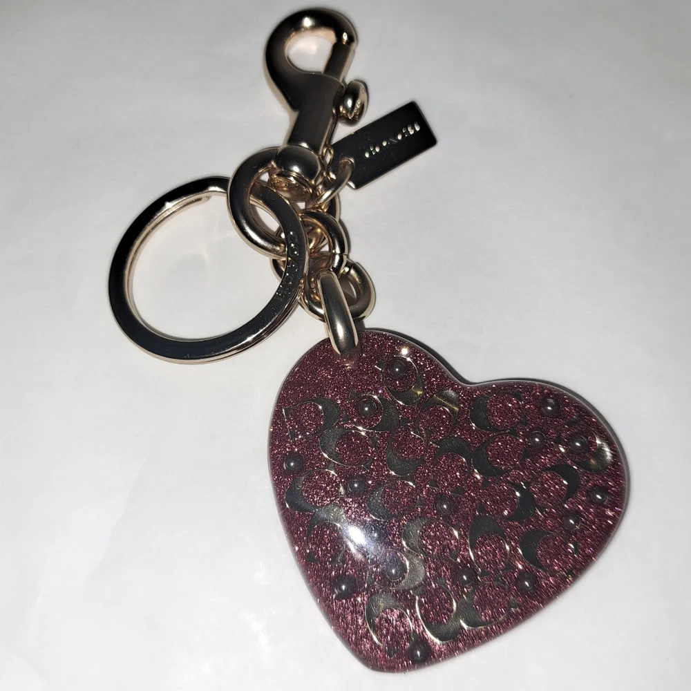 Coach Glitter Heart Keychain Bag Charm NWOT