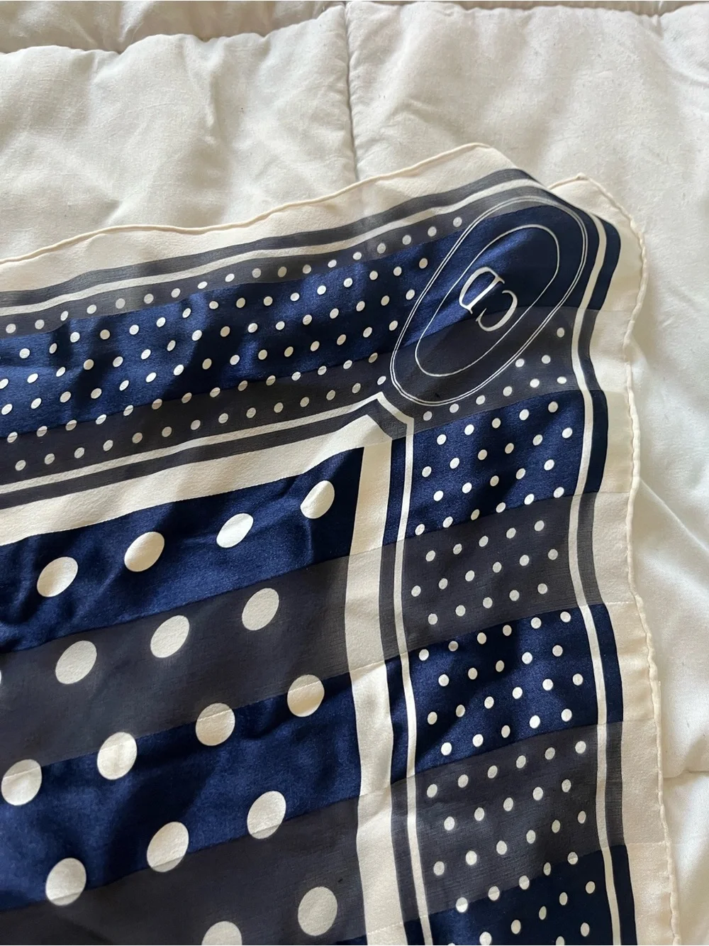 Dior Navy Blue and White Polka Dot Silk Scarf