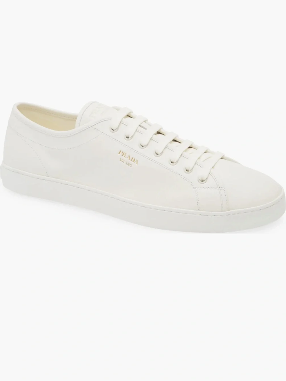 Prada Cream Leather Low-Top Sneaker with Gold Logo