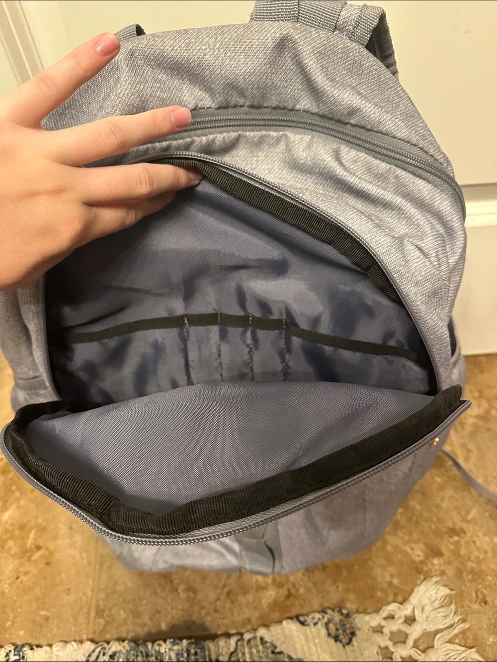 adidas Light Gray Backpack with Gold Logo Accents
