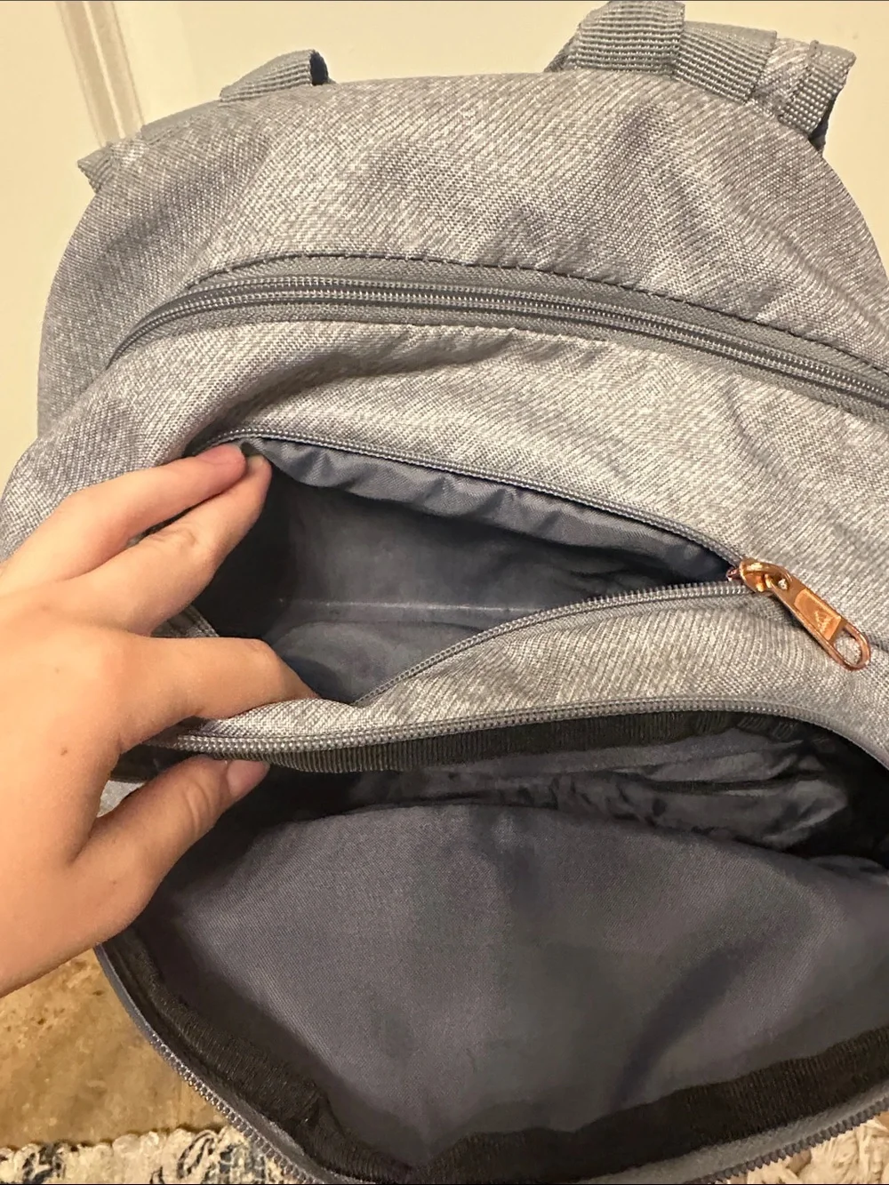 adidas Light Gray Backpack with Gold Logo Accents